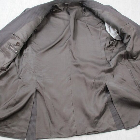 Blazer Jacket Mens Brown Striped Single Breasted Notch Lapel Button Front 52R - Picture 4 of 13